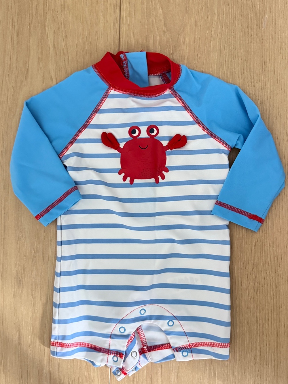 Little Me Blue and Red Striped Crab Rashguard Swimsuit